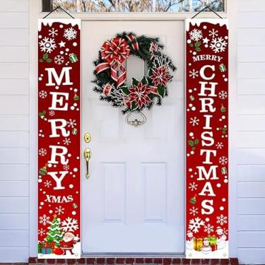 Imagem de 1 par de placas de porta de Feliz Natal para decoração de varanda interna e externa, decoração de festa, 1 par
