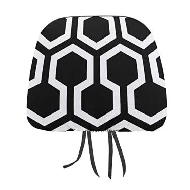 Imagem de Hexágonos geométricos sem costura preto branco padrão polígono abstrato 2 peças capas protetoras de encosto de cabeça para assento de carro universal, capa macia para encosto de cabeça de carro