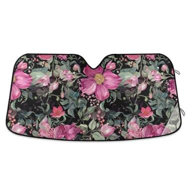 Imagem de Belas flores rosa sombra de sol escuro para para-brisa de carro personalizado dobrável óculos de sol para janelas dianteiras floral automotivo retrátil L, 144,8 cm x 80 cm