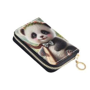 Imagem de GAIGEO Carteira feminina de couro com protetor de cartão de crédito com bloqueio de RFID, pequeno porta-cartões e dinheiro, estampa de animal panda fofo