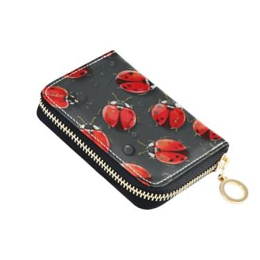 Imagem de Carteira feminina Red Ladybugs Black Spots com zíper em torno de porta-cartões, bloqueio de RFID, pequeno zíper para cartão e porta-dinheiro
