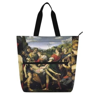 Imagem de GAIGEO Bolsa feminina Raphael Deposition of Christ Bolsa de trabalho de lona, bolsa de lona para faculdade, escola, carteiro, carteiro, amantes de livros