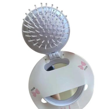 Imagem de Mini escova de cabelo dobrável com espelho, escova compacta de bolso, mini conjunto de espelho de maquiagem portátil para viagem (roxo)