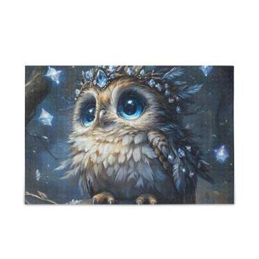 Imagem de Quebra-cabeça de madeira e papel com 500 peças de coruja, olhos azuis, com bolsa de armazenamento para adolescentes