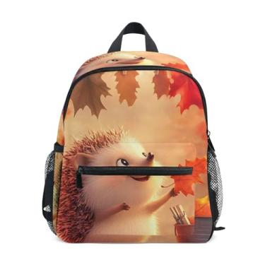 Imagem de GAIGEO Cute Hedgehog Autumn Leaves Toddlers Backpack with Whistle, Adjustable Chest Strap, Small Girls Backpack Lightweight & Compact for Ages 3-8