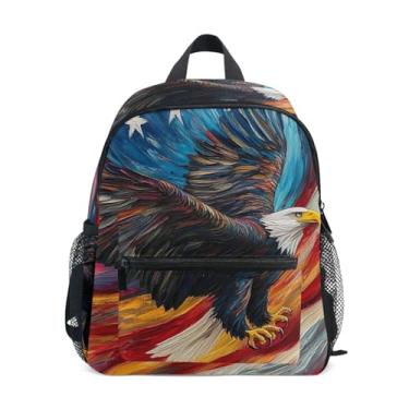 Imagem de GAIGEO Artistic Bald Eagle Usa Little Kids Backpack Girls Backpack with Front Pocket, Safety Whistle for Ages 3-8