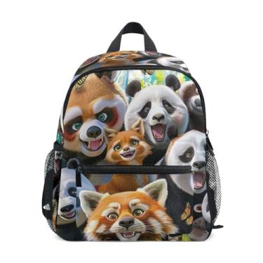 Imagem de GAIGEO Panda Bear Raccoon Animals Child Backpack, 10x4x12 In, Backpack for School Girls Includes Water Bottle Pockets, Whistle Clip for Safety