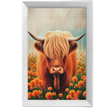 Imagem de Quebra-cabeça marrom vaca Highland com pintura a óleo, 1000 peças para adultos, presentes engraçados de tecnologia de jogos, paisagem, cena, jogos de família, arte, 1000 peças, 75 x 50 cm