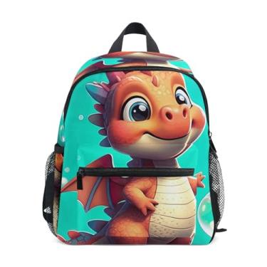 Imagem de GAIGEO Cute Cartoon Dragon Colorful Toddler School Backpack with Whistle, 2 Bottle Pockets, Lightweight, Toddler Travel Backpack 10x4x12 In, for Ages 3-8