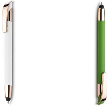 Imagem de Caneta esferográfica em metal Emborrachada com ponta touch escrita em azul. Design moderno e Anotações (Branco e Verde 2)