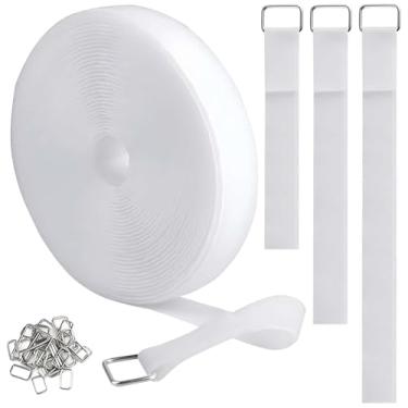 Imagem de IFNOW Tiras de gancho e laço de 32 pés x 1 polegadas com 50 fivelas de metal alças de cabo ajustáveis comprimento de corte livre reutilizável fixação gancho e alças de laço laços para cabo arrumado