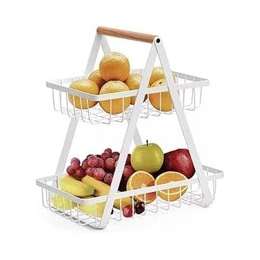 Imagem de Fruteira de Mesa Média Premium Cesta Frutas Mesa 33cm Altura Aramado 2 Andares Organizador Multiuso(Branco//33 x 30cm)