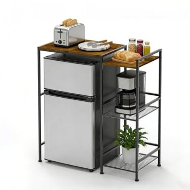 Imagem de GIATUEE Suporte de mini geladeira de 3 níveis com armazenamento, prateleiras organizadoras de cozinha de estilo industrial para micro-ondas, torradeira, cafeteira, prateleiras multifuncionais para