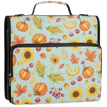 Imagem de Girassóis organizador de fichários com zíper 3 1/2 polegadas, bolsa de fichário com 3 anéis com alça para armazenamento escolar, estojo portfólio com alça, 34,5 x 31,5 x 9 cm