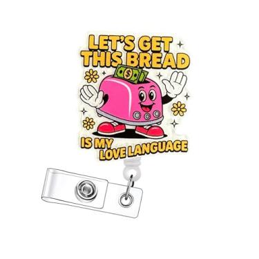 Imagem de Bellrela Carretel de crachá retrátil, Let's Get This Bread Love Language, nylon, clipe jacaré, branco e preto