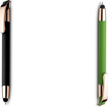 Imagem de Caneta esferográfica em metal Emborrachada com ponta touch escrita em azul. Design moderno e Anotações (Preto e Verde 2)