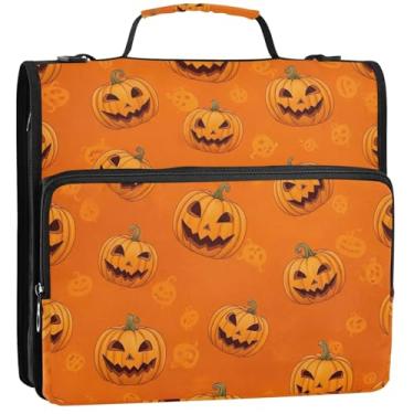 Imagem de Organizador de fichário com zíper com textura laranja laranja com 3 argolas de 3 anéis com alça para armazenamento escolar pasta de portfólio com alça, 34,5 x 31,5 x 9 cm