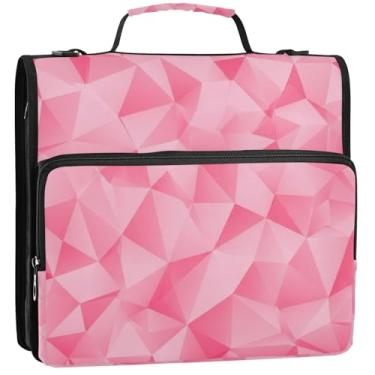 Imagem de Pastas de viagem com 3 argolas de 3,5 cm, anel rosa gradiente colorido, zíper, organizador e estojo, pasta de anel, bolsa escolar com alça de ombro, 34,5 x 31,5 x 9 cm