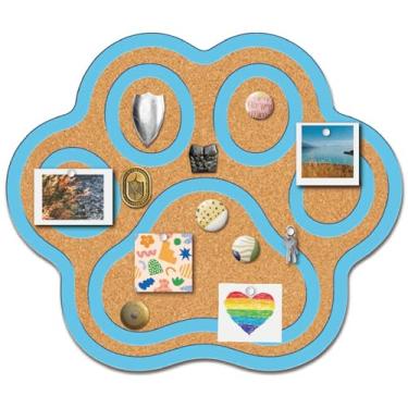 Imagem de CRASPIRE Placa de cortiça com pinos com impressão de pata emoldurada, quadro de rolha decorativo, de madeira, azul, 26 x 24 cm, suporte de lapela para guardar na parede para casa, escritório, escola