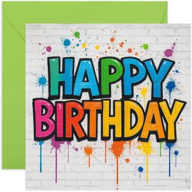 Imagem de Cartão de feliz aniversário estilo grafite para neto, afilhado, sobrinho, filho - quadrado, em branco por dentro com envelope premium