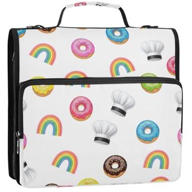 Imagem de Organizador de fichário colorido donuts com zíper com 3 anéis, bolsa escolar com alça de ombro, portfólio e estojo, 34,5 x 31,5 x 9 cm