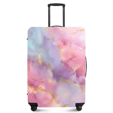 Imagem de ANNA QUEEN Capa de bagagem de viagem, capa protetora de mala de viagem elástica e antiarranhões, lavável e durável protege contra arranhões, sujeira e danos, Mármore rosa, M(fits 24-26Inch suitcase