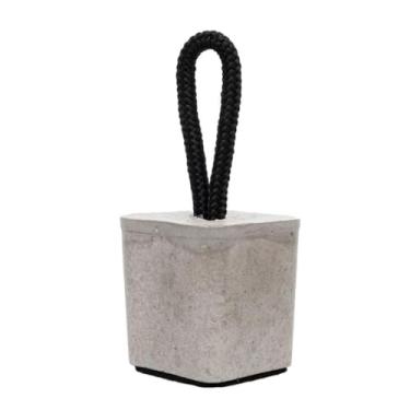 Imagem de Peso Calço Aparador De Porta Quadrado Concreto Cimento Cinza Corda Preta Nylon (1 Unidade Apardor Escora Porta)