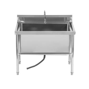 Imagem de ZAHIKA Pia de aço inoxidável independente, pia de tigela única grande, pia externa, para restaurante de negócios, café, bar, hotel, garagem, lavanderia (120 x 60 x 80 cm/47,2 x 23,6 x 31,4 pol