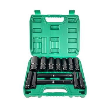 Imagem de Kit Soquete Longo Sextavado Impacto 1/2" Profundo 15 Peças (8-32mm) - Aço Cr-V Alta Torque - Para Carros, Motos, Caminhões e Oficina - Inclui Caixa Organizadora