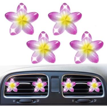 Imagem de 4 peças de decoração de clipe de saída de ar condicionado de carro lírio, acessório interior automotivo de flor, presente de decoração de ambientador para SUV, caminhão, ônibus (rosa vermelha)