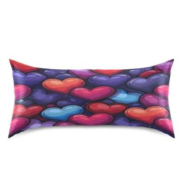 Imagem de ATTX Fronha de cetim com estampa de corações de amor coloridos com fecho de envelope, macia e refrescante para cabelo e pele, tamanho king size 20 x 40 polegadas (4)