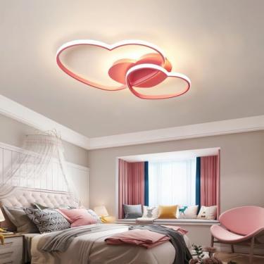 Imagem de Luminária de teto LED moderna para quarto, com intensidade regulável, 42W, formato de coração, com controle remoto, temperatura de cor de 3000K a 6000K, ideal para quarto de princesa ou suít
