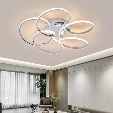 Imagem de Luminária de teto LED moderna, com intensidade regulável e controle remoto. Design elegante e criativo, em metal, ideal para sala de estar e quarto.
