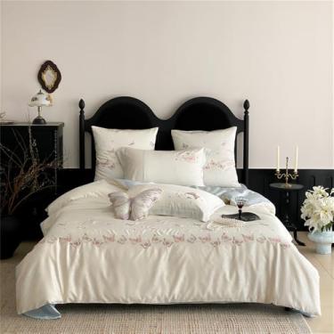 Imagem de Conjunto de cama Jacquard macio, sedoso e com toque fresco, com bordado de borboletas, capa de edredom, lençol de baixo e lençol de baixo com elástico, cor 3, tamanho 1,2 m.
