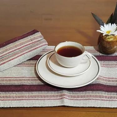 Imagem de Jogo Americano Natal 4 Peças Algodão Artesanal Tear Manual - Mesa Posta Rústica Elegante (Vinho com Mesclas cinza)