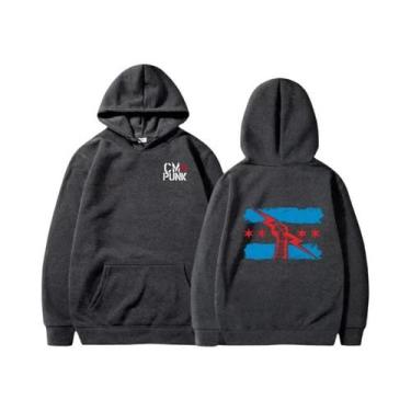 Imagem de Moletom Masculino CM Punk Liso Com Estampa De Moda Outono Inverno Casu