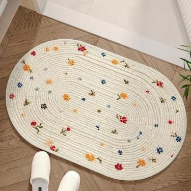 Imagem de CDHZYQ Tapetes de banheiro rosa floral imitação de linho tapete de banho tapetes ovais coloridos para banheiro tapete de chuveiro (rosa colorida, 40 x 61 cm)