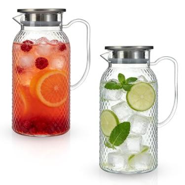 Imagem de Pacote com 2 jarras de plástico transparente de 1,729 g com tampas – jarras de água sem BPA para geladeira, chá gelado/suco/sangria/limonada/leite/jarras de café para bebidas frias e quentes