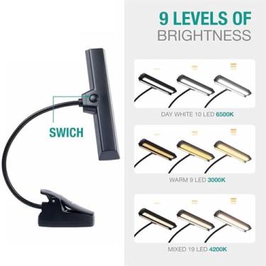 Imagem de Lâmpada de Partitura Musical Leitura Recarregável 3 Temperaturas Cor Ajustáveis 19 LEDs Proteção para Olhos Partituras Mesa