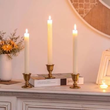 Imagem de Castiçais dourados vintage, castiçais cônicos de latão para mesa de jantar de Ação de Graças, decoração de cornija de Natal, decoração de casa, cozinha, outono, conjunto de 2