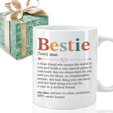 Imagem de Puouoonyi Caneca de café Bestie para melhores amigas, canecas de café com definição de melhor amiga, presente de amizade para amigas, caneca BFF Soul Sister presentes para mulheres e meninas, copos de