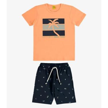 Imagem de Conjunto Camiseta com Bermuda Meia Malha Rovi Kids Laranja, 4, Laranja