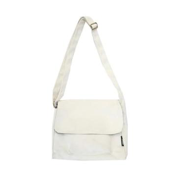 Imagem de KGFCE Bolsas mensageiro femininas bolsas de lona casuais estudantes bolsa tiracolo minimalista, Branco, One Size