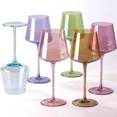 Imagem de Physkoa Conjunto de taças de vinho coloridas de 170 a 473 ml, taças de vinho de cristal sopradas à mão com haste, taças de vinho tinto e branco exclusivas para bar de férias