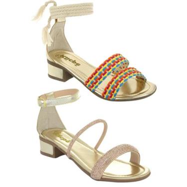 Imagem de kit 02 Sandalia Infantil Menina Saltinho Baixo Grosso Brilho Strass Ti