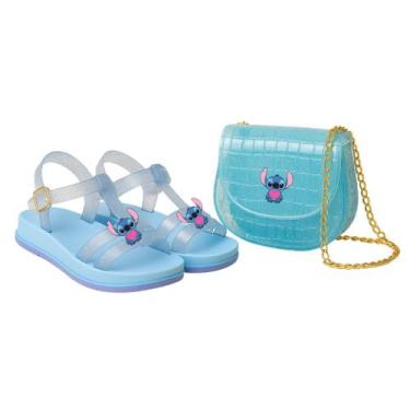 Imagem de Kit Sandália Infantil Meninas Stith com Bolsinha Delicada, Azul bebê, 