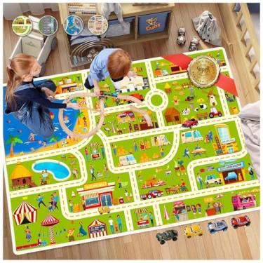 Imagem de Tapete infantil antiderrapante para quarto de meninos, sala de jogos, educacional, rodoviário, multicolorido, tapete para brincar