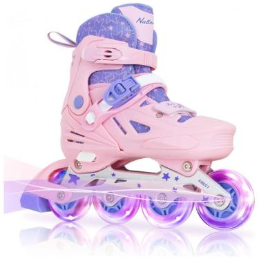 Imagem de Patins Regulável para Crianças com Rodas Iluminadas para Iniciantes, Tam BR 35 a 39, Nattork, Rosa