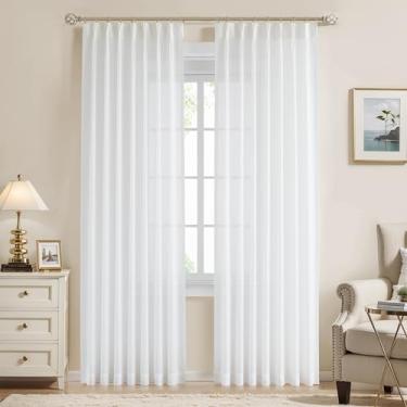Imagem de WEST LAKE Painéis de cortina transparentes plissados brancos para quarto e sala de estar, cortinas plissadas de 280 cm de comprimento com abas traseiras, tratamento de janela moderno, 101,6 cm L x 112