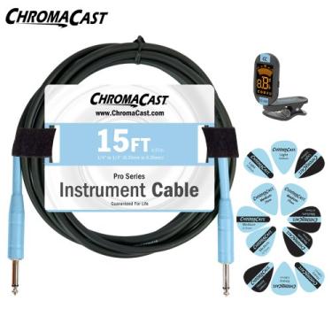 Imagem de ChromaCast CC-PSCBLSS-APDBL Pacote de acessórios de guitarra azul Daphne com cabo de 4,5 m, afinador e amostrador de palheta